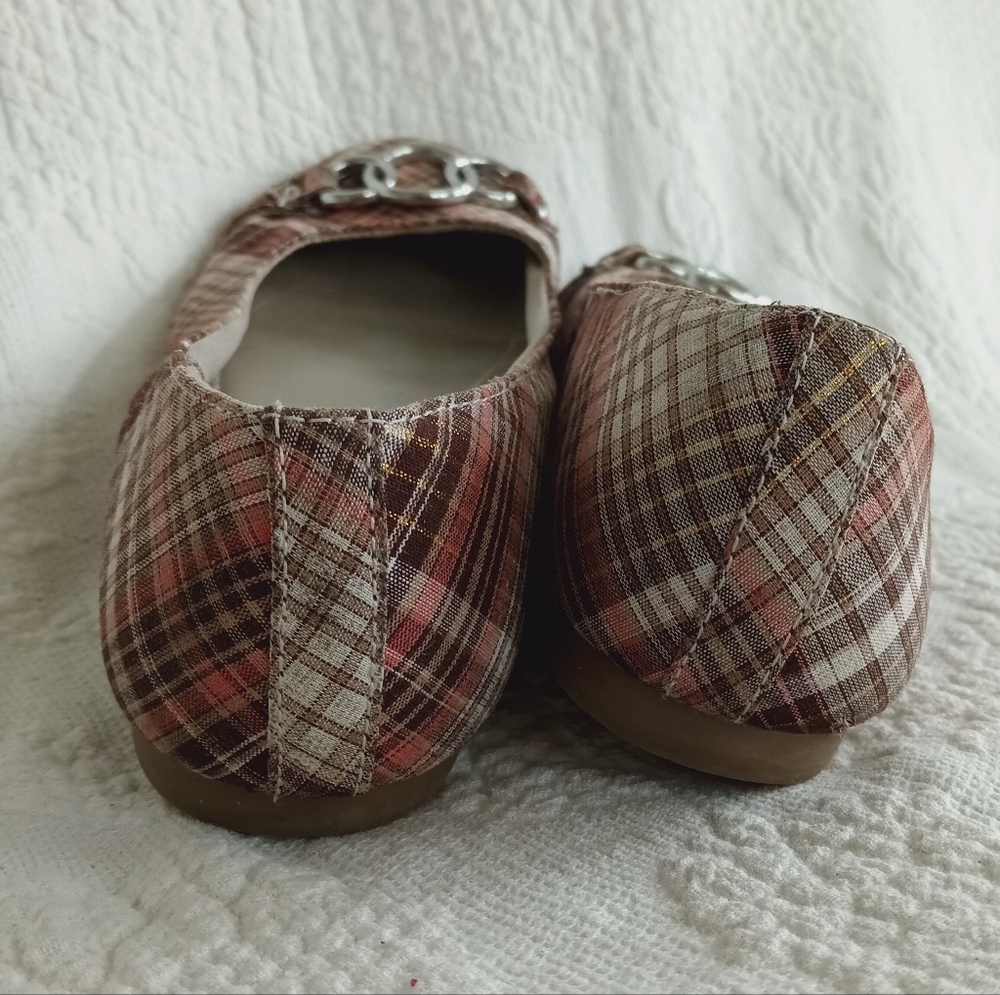 American Eagle Outfitters Pink Plaid Flats Silver Buckles Sparkly Flats School - Picture 7 of 14